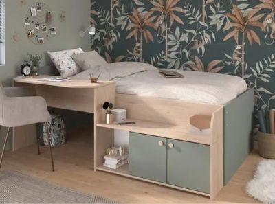 Lit combiné enfant JADE PARISOT 90x190/200 cm - Chêne / Vert… - Photo 1
