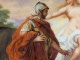 a painting of a man holding a woman ' s hand