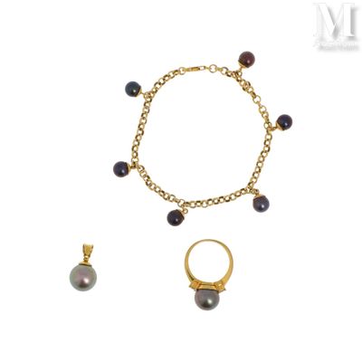 an image of a bracelet, ring, and earring with pearls