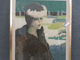 painting of a woman in a fur coat in a gold frame