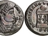 une pièce d'argent sur laquelle figure l'effigie d'un homme coiffé d'une couronne