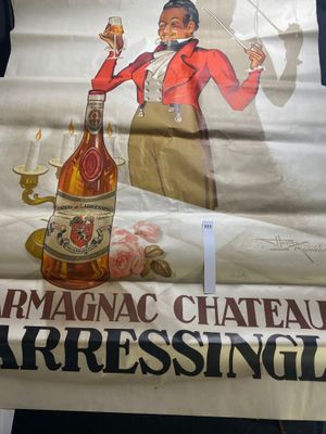 a large poster of a man holding a bottle of beer