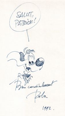 dessin représentant un personnage de bande dessinée avec une bulle au-dessus de la tête