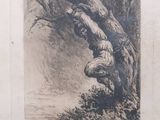 a drawing of a tree with a snake hanging from it ' s trunk