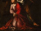 an image of a painting of a woman kneeling next to a man