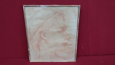 a drawing of a woman ' s face is shown in a frame