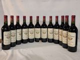 several bottles of wine are lined up on a table