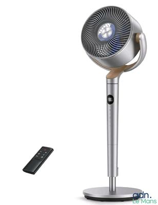 une image représentant un ventilateur et une télécommande sur fond blanc