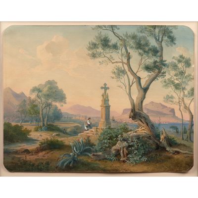 une image représentant un tableau d'un château au milieu d'un champ