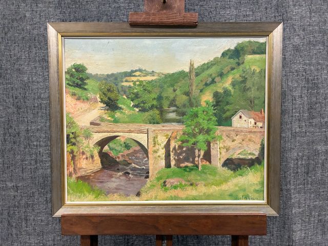 Auguste CLERGEAU (1898 - 1967) « Anzême, Le pont du diable ». Hui...