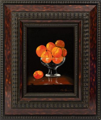 Charles SAVIN (XX), "Nature morte aux abricots", acrylique s…