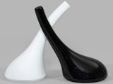 pair of black and white vases on a gray background
