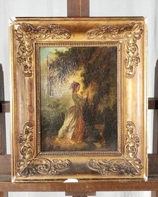 une photo d'un tableau posé sur un chevalet représentant une femme