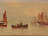 an image of a painting of a group of boats in a body of water
