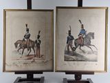 pair of antique prints of soldiers on horseback and on horseback