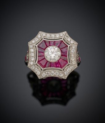 bague art déco en rubis et diamants