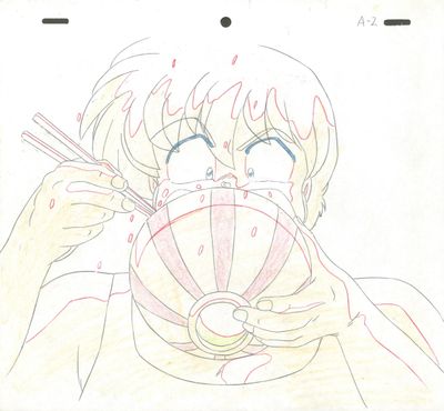 dessin représentant une personne en train de manger un bol de nouilles avec des baguettes