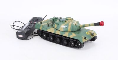a toy tank that is sitting on a white surface