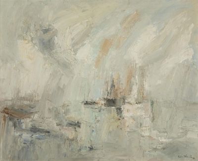 peinture représentant une peinture d'un bateau sur un plan d'eau