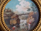 an image of a picture of a painting of a man and a woman in front of a waterfall