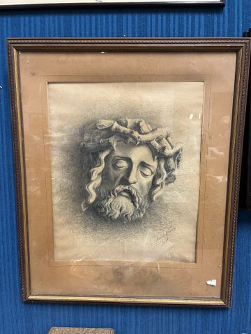 Marcel Vernier (XIXe) « Christ ». Encre sur papier. Signée et dat