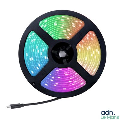 a close up of a multicolored led strip on a white background