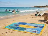 people on the beach with surfboards in the water