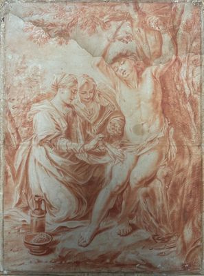 an image of a painting of a man and a woman in a wooded setting