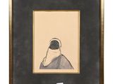 a drawing of a woman wearing a veil in a black frame