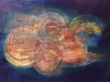 peinture abstraite représentant un bouquet d'oranges sur fond bleu