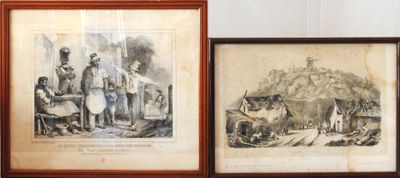 two framed pictures of a man and a woman with animals