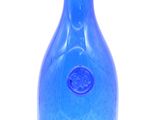 a blue glass bottle with a blue lid on a white background
