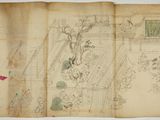 an old book with drawings of people and animals on it