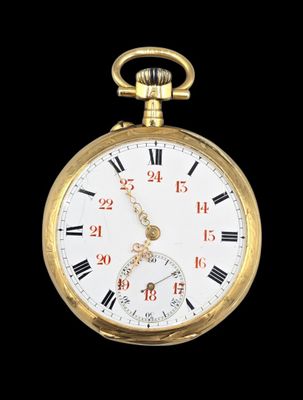 Montre de poche en or jaune 750°° de forme circulaire.