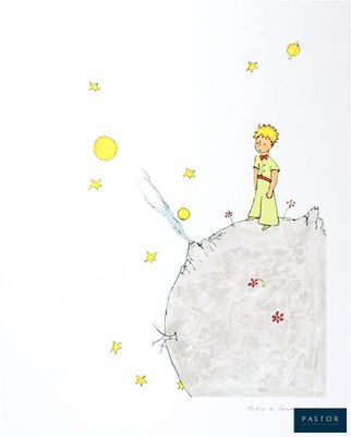 a drawing of a little boy standing on top of a hill