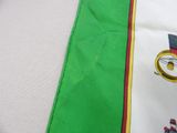 a close up of a green and white tie with a train on it