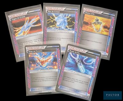 four different pokemon cards are shown on a black background