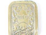 a small metal box with a picture of a bird on it