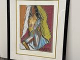 une photo d'un tableau représentant une femme assise sur une table
