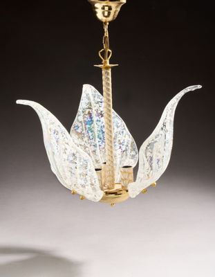 a close up of a glass chandelier hanging from a ceiling