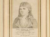 a drawing of a man with long hair and a beard in a frame