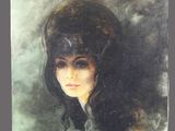 an image of a painting of a woman with long black hair
