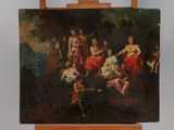 an oil painting of a group of women and children in a wooded setting