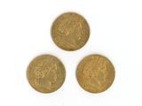 trois souverains d'or britanniques, dont l'un est un souverain et l'autre est un souverain