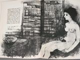 a drawing of a woman sitting in front of a window