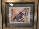 tableau représentant une femme en robe violette, adossée à un mur