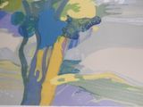 a picture of a painting of a tree in the middle of a field