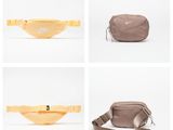 a collage of four images of a fanny bag in various colors