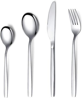 four spoons, a fork, and a spoon on a white background