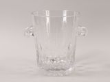 clear glass vase with handles and handles on a white background